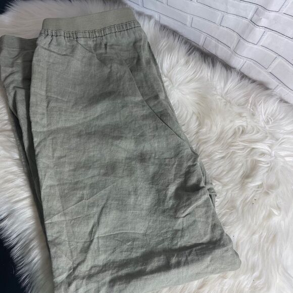 Ellen Tracy Army Green Linen Jogger Pants Sz L - Picture 2 of 8